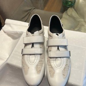 Cesare Paciotti sneaker shoes size 12 white and tan worn once. One of a kind